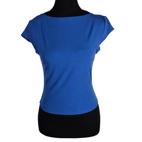 NWOT | Royal Blue Ribbed Knit Open Back Sleeveless Tank Top | Large - Picture 1 of 4